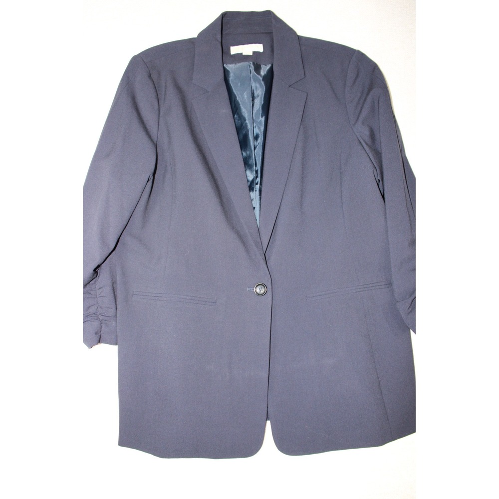 Michael Kors Navy Blue Ruched 3/4 Sleeve Single Button Blazer Size 16 WC0070